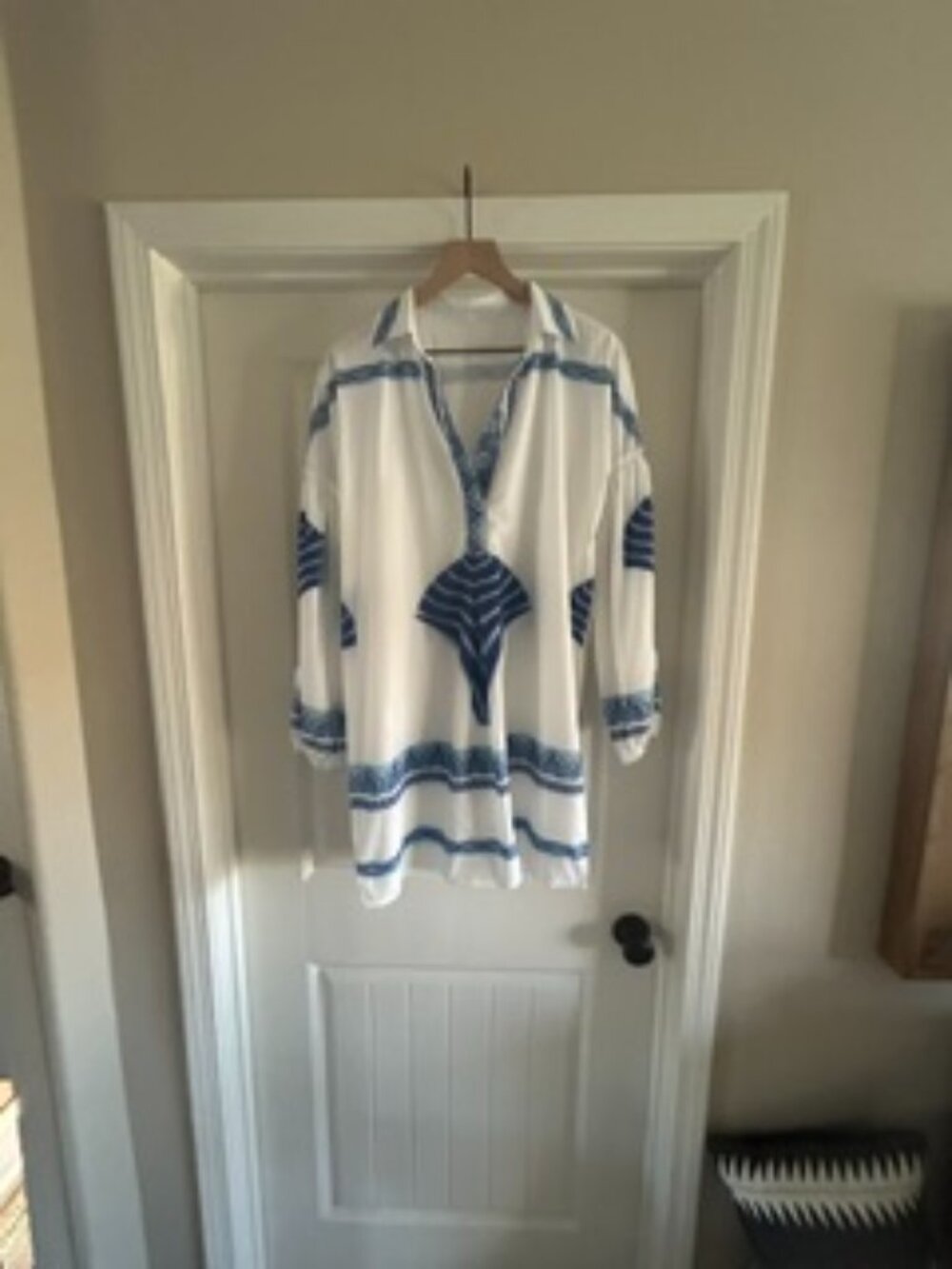 Long Sleeved Blue & White Dress